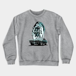 68 Mercury Cougar with cougar cat backdrop, blue/green theme. Crewneck Sweatshirt